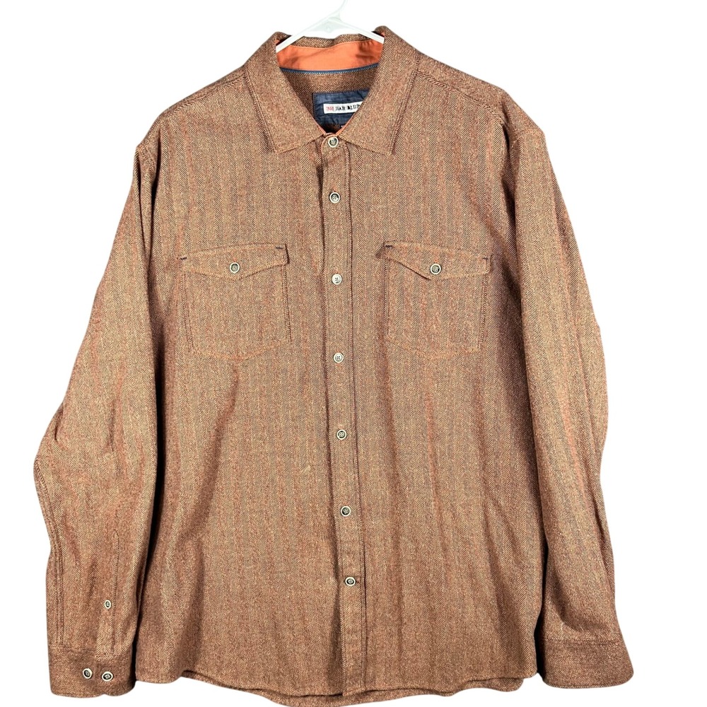 32 Bar Blues‎ Men's XL Orange Herringbone Long Sleeve Button Up Shirt Cotton